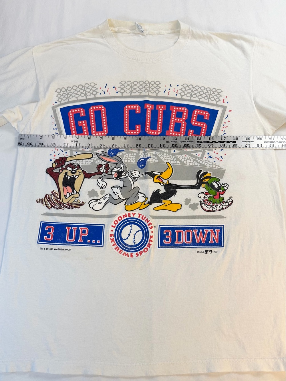 Vintage 90’s Looney Tunes Chicago Cubs Baseball Tee 3Up 3Down Large - Picture 5 of 11